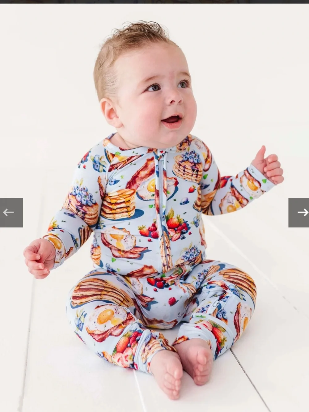 BUMS & ROSES sz 2T Bamboo Pancakes/Bacon Breakfast One-Piece Zip Footie Pjs